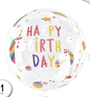 Globo Burbuja 45 cm Happy Brithday Unicornio