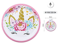 Plato Unicornio 23 cm 6 piezas