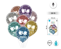 Globos Feliz Cumpleaños 40 cm Metalizados 8 unidades