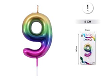 Vela Multicolor  Degradada 6 cm Número 9