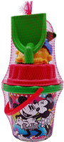 Cubo playa Mickey 19 cm con moldes, pala, rastrillo y criba 